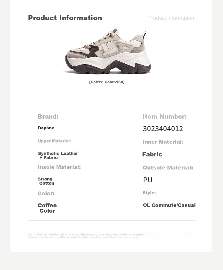 DAPHNE Chunky Dad Sneakers for Women, Versatile Panda Shoes, Color-Block Platform Casual Sports Shoes, Coffee Color, Size 36 6
