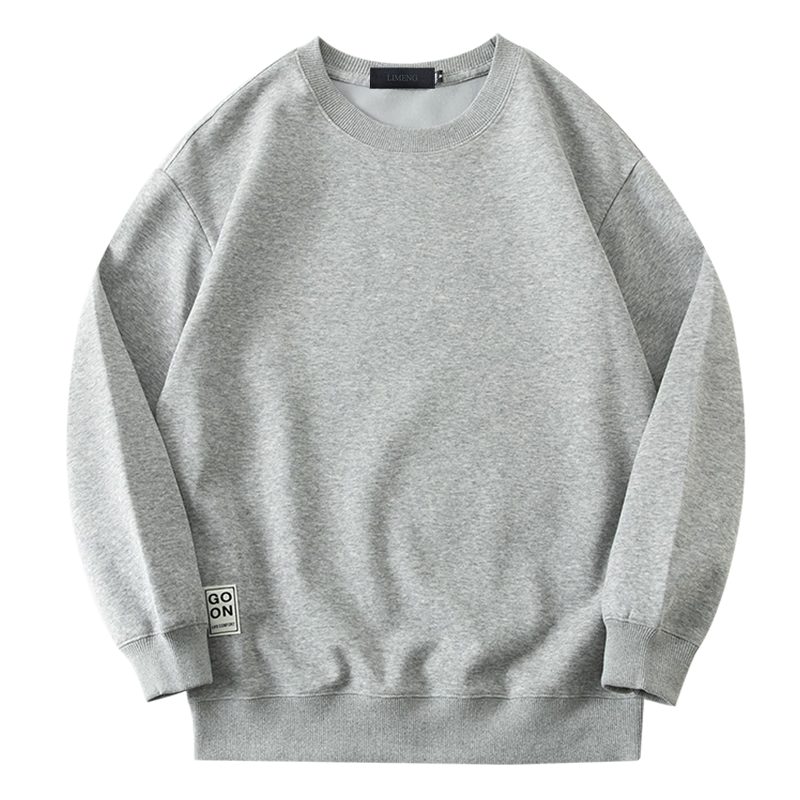 LIMENG Japanese Style Loose Fit Men's Sweatshirt Spring Autumn Crew Neck Pullover Long Sleeve Trendy Jacket Light Gray M