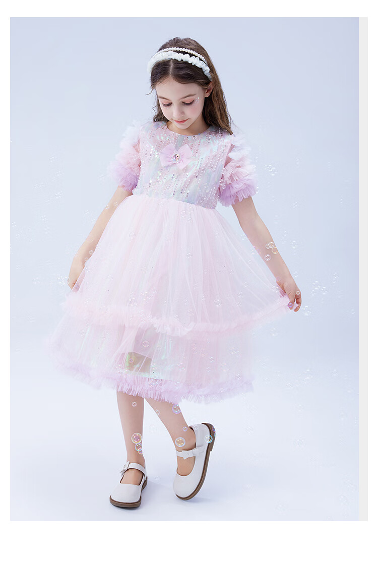 Disney Elsa Princess Girls Summer Dress Children's Tulle Skirt Pink Size 120 7