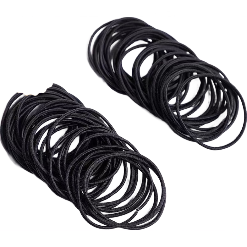 Liqing Autumn And Winter Black Hair Ties with Thin Ends [100 Pieces], High Elasticity Rubber Bands, Hair Ties, Leather Covers, Hair Accessories