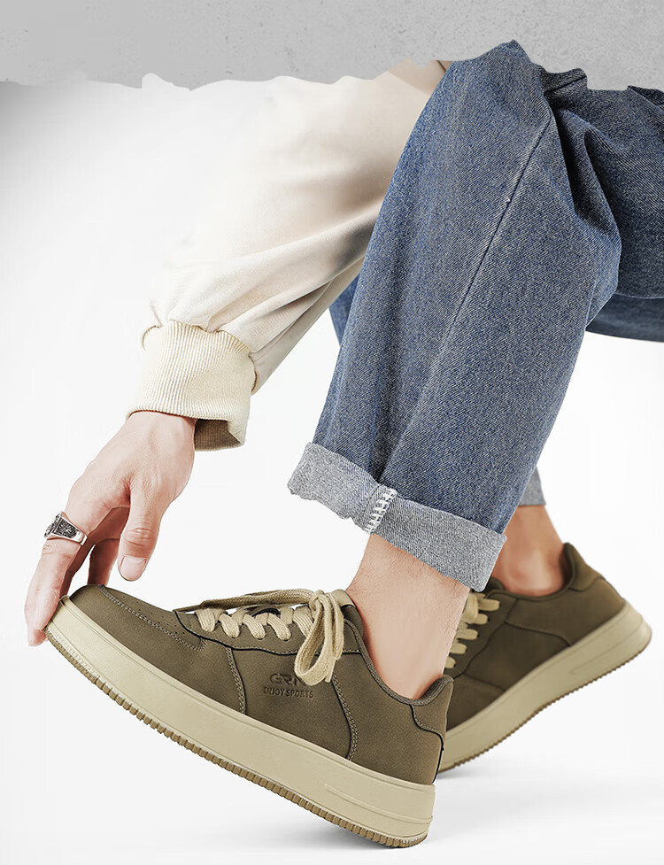 Guirenniao Men's Sneakers, Low-Top Soft-Soled Versatile Casual Shoes, Classic White Shoes, Khaki Brown, Size 42 3
