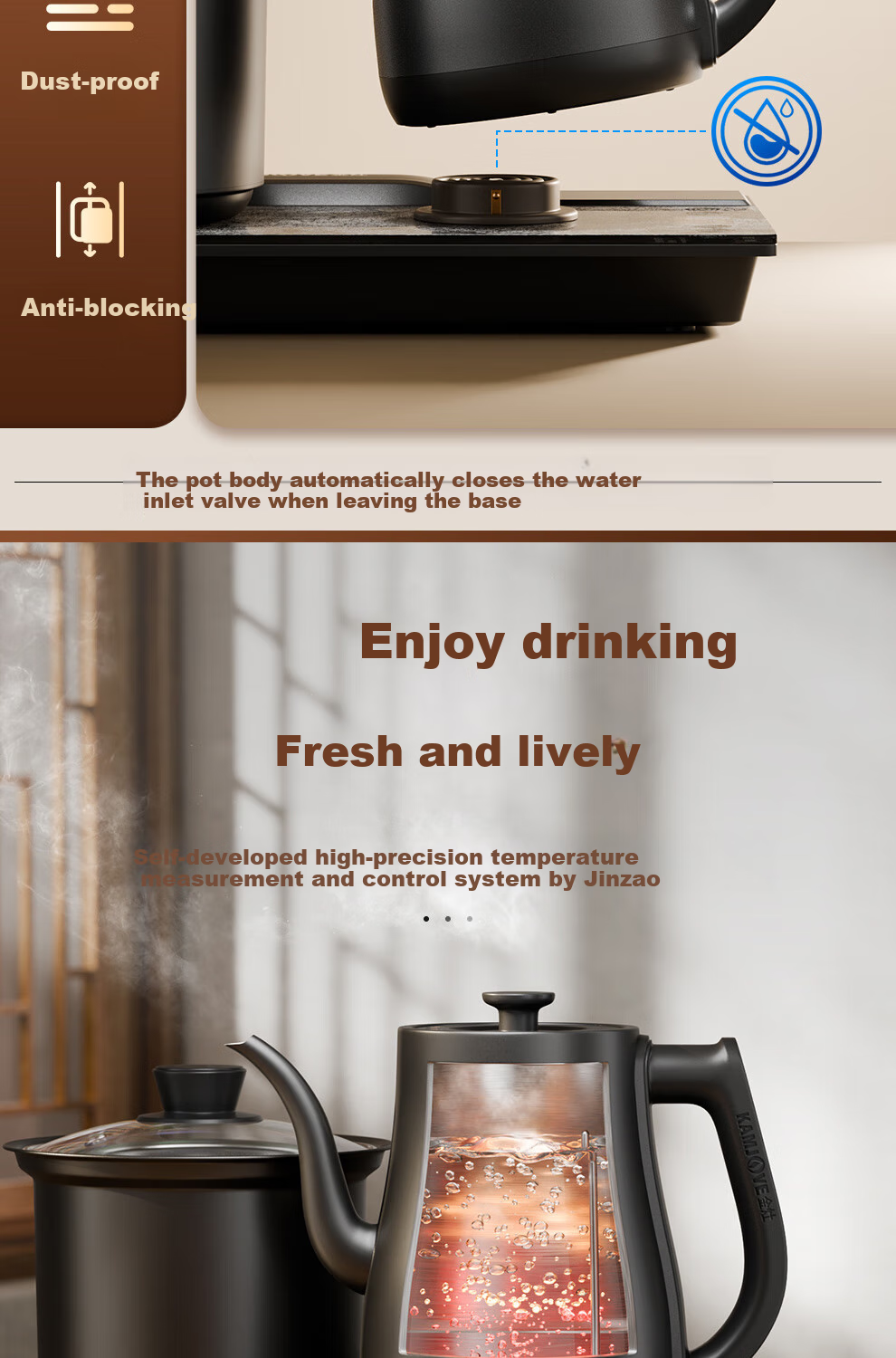 KAMJOVE Electric Automatic Water Boiling Kettle Dual Kettle Constant Temperature Tea Set Tea Table Integrated Brewing Kettle V88A 7
