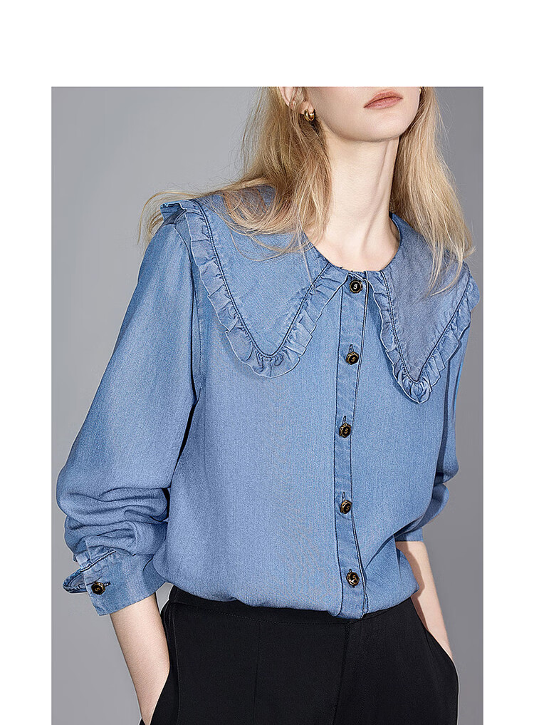 Dme Denim Shirt, Spring And Autumn Turndown Collar Long-Sleeve Shirt, Women's Top 3