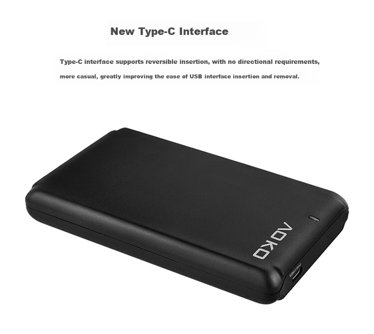 AOKO 2.5-Inch Portable Hard Drive Enclosure, Type-C Compatible, 7-15mm Thick, for Hard Drive Reading, Laptop SATA Serial Port, External Case for Mechanical And Solid State Drives, A206BK 5
