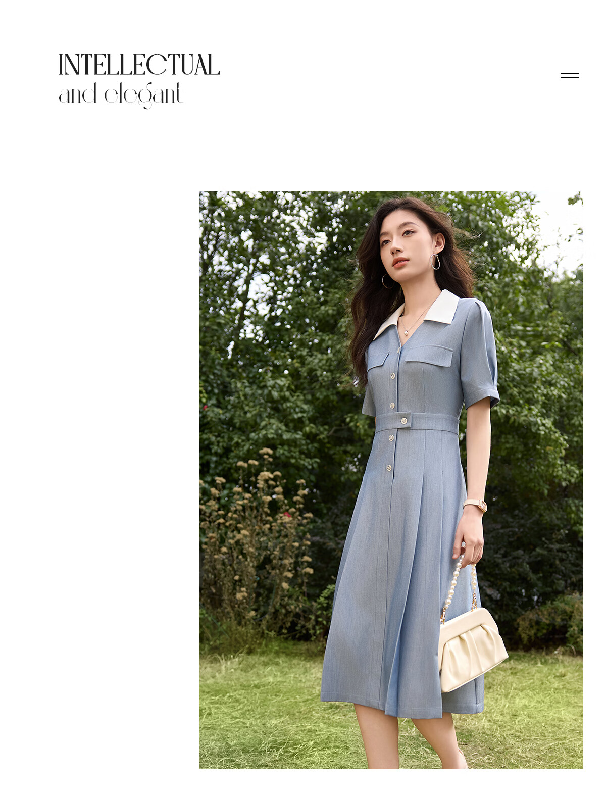 Chushen Summer Short-Sleeve Dress for Women, Retro Color-Block Lapel, Waist-Cinching Slimming, Commuter Casual Dress S52Q036 17