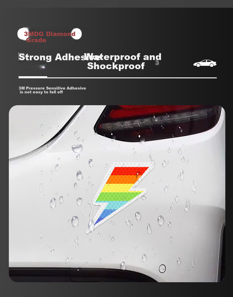 3M Reflective Warning Tape, Luminous Sticker, Electric Vehicle Motorcycle Car Scratch Cover, Diamond Grade - Dazzling Lightning, 10.2cm*10.6cm (1 Piece Per Bag) 2