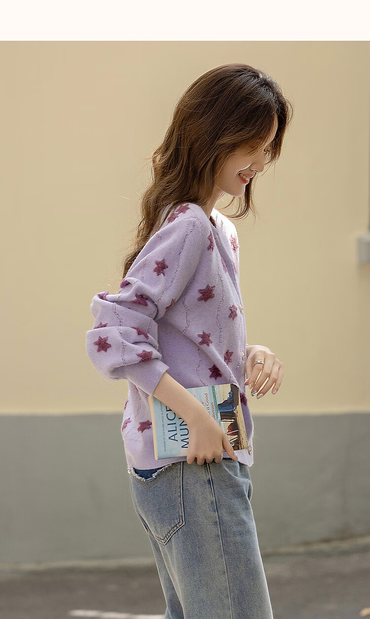 Dme Color Palette Sweater Spring Dreamy V-Neck Contrast Hexagon Star Jacquard Cardigan Slimming Knit Top for Women 6