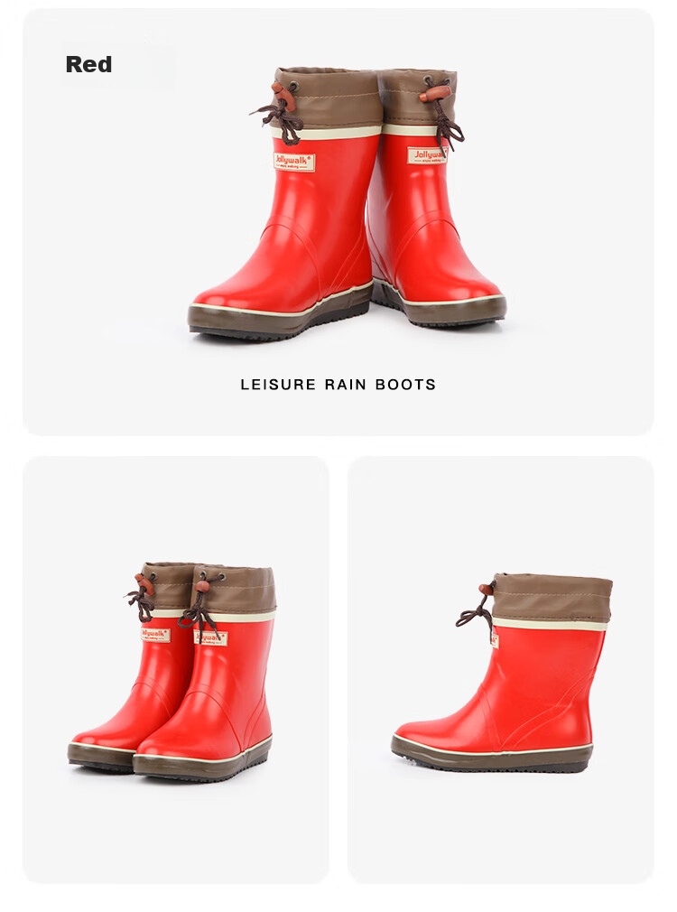 Jolly Walk Women's Rain Boots, Short Fashionable Waterproof Rubber Shoes, Overshoes, Water Boots JW302 Red Size 36 13