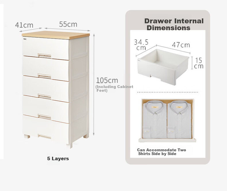 TENMA 4-Tier Drawer Storage Cabinet, No Assembly Required, Wardrobe, Storage Cabinet, Bedside Table, Drawer Cabinet 3