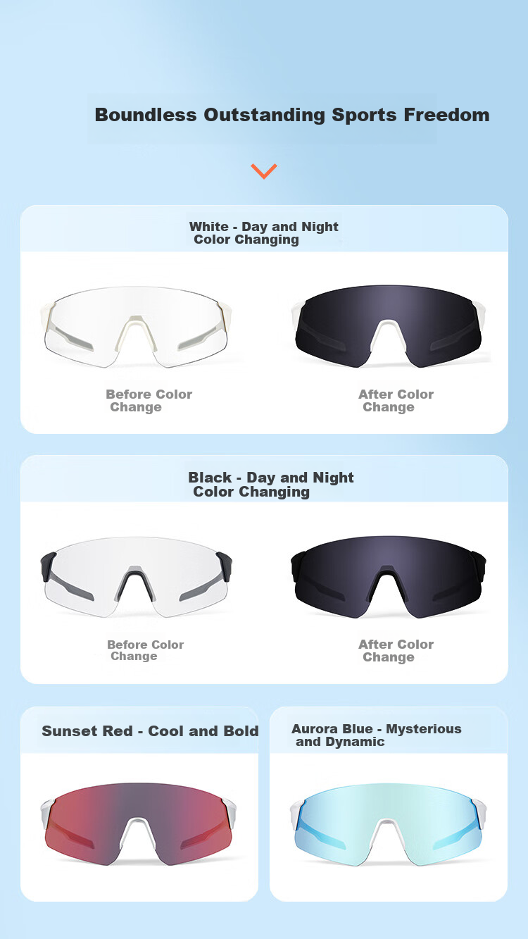 JD Original Sports Cycling Glasses, Photochromic Running Driving Sunglasses Goggles Sunglasses for Men And Women, White Frame 16