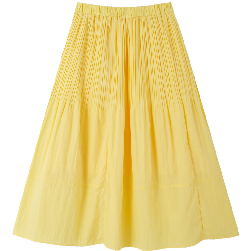 Dme [Lingdong Muxi] Spring French Cloud-Feel Cotton Elastic Waist Pleated A-Line Breathable Midi Skirt for Wome