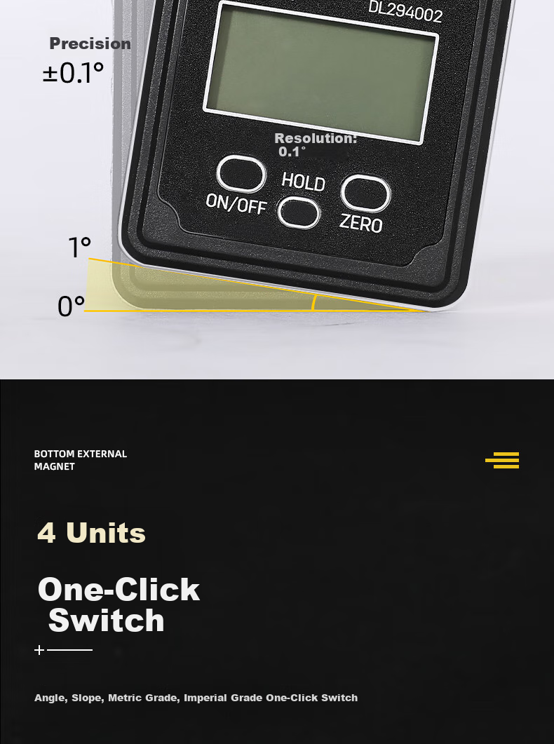 Deli Digital Inclinometer, High-Precision Level Ruler, Angle Measuring Instrument, Multifunctional Angle Ruler, Household Angle Gauge, Level 3