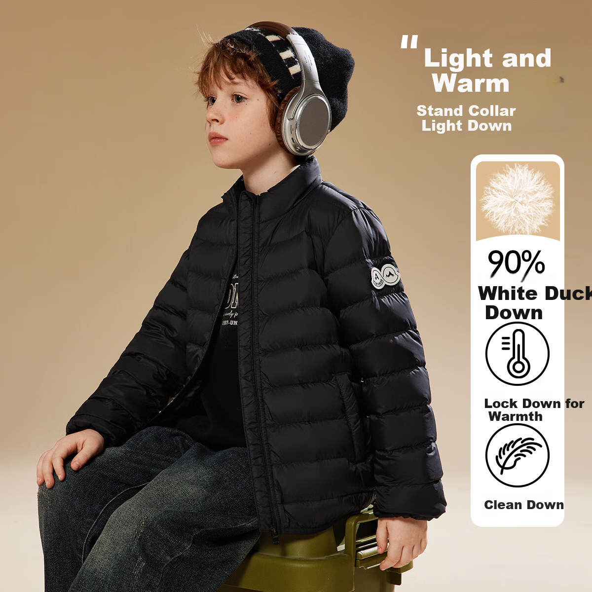ASK JUNIOR 90% Down Jacket for Men And Women, Autumn And Winter Thick Warm Versatile down Inner Liner Sporty Style, Black, Size 110