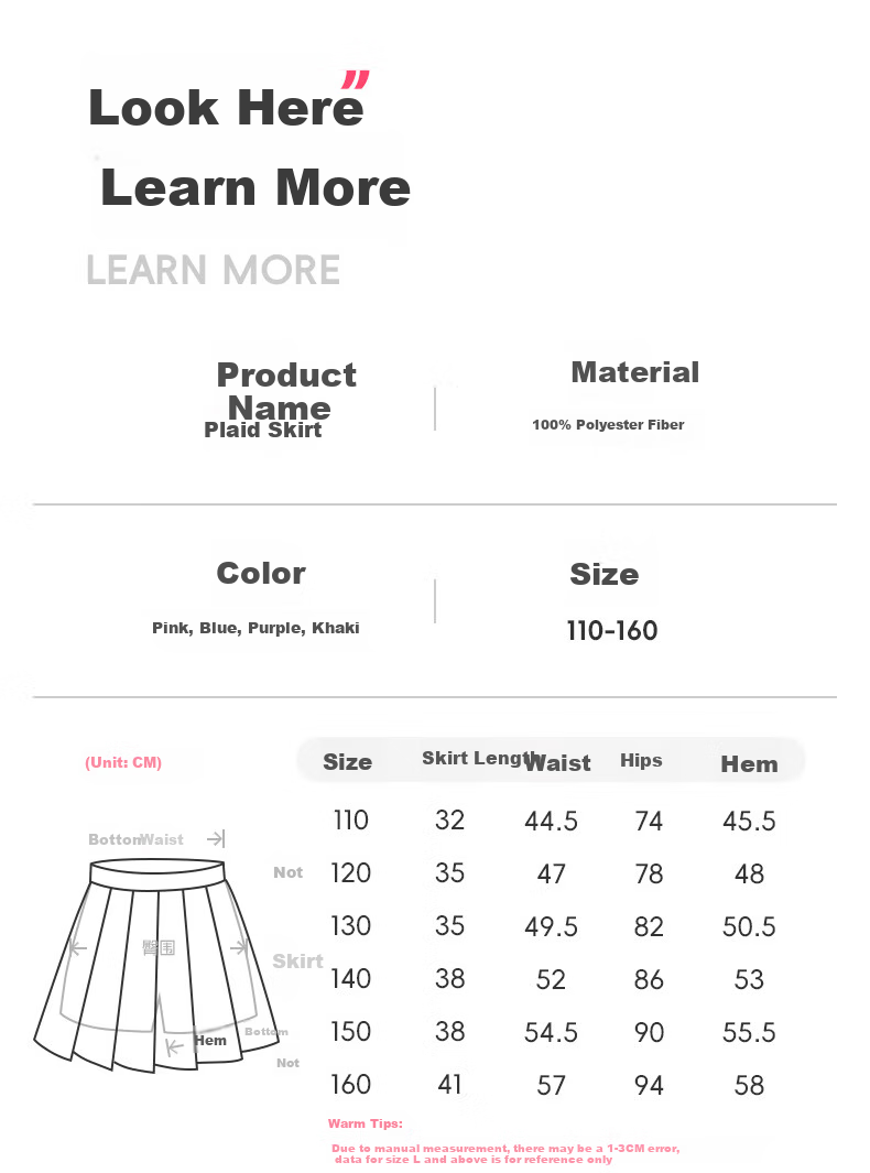 Baleno Girls' Skirt Autumn 2025, Stylish JK Plaid Short Skirt for Girls, Children's Autumn Outfit, Preppy Style A-Line Pleated Skirt 5