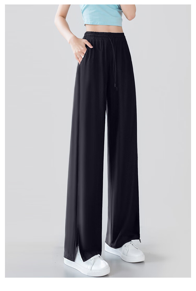 Jeanswest Women's Casual Pants, Summer Lightweight UPF50+ Sun Protection, Ice Silk Cool-Feeling Draping Versatile Straight-Leg Trousers, Gray Blue, Size M 14
