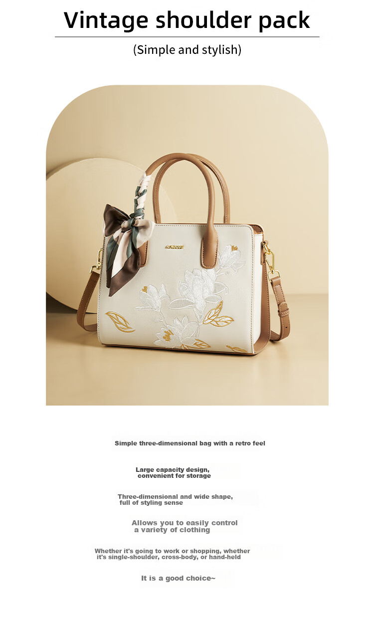 Aokang Women's Handbag, Trendy Cowhide Embroidered Tote Bag, Light Luxury Crossbody Shoulder Bag, Birthday Mother's Day Gift for Mom Or Wife 1