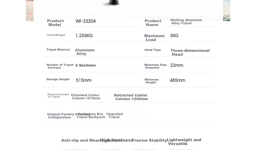 Weifeng WF-3320A Portable Tripod, Mirrorless And DSLR Camera Tripod, Camera And Smartphone Photography Outdoor Live Streaming Night Fishing Light Projector Floor Stand 3