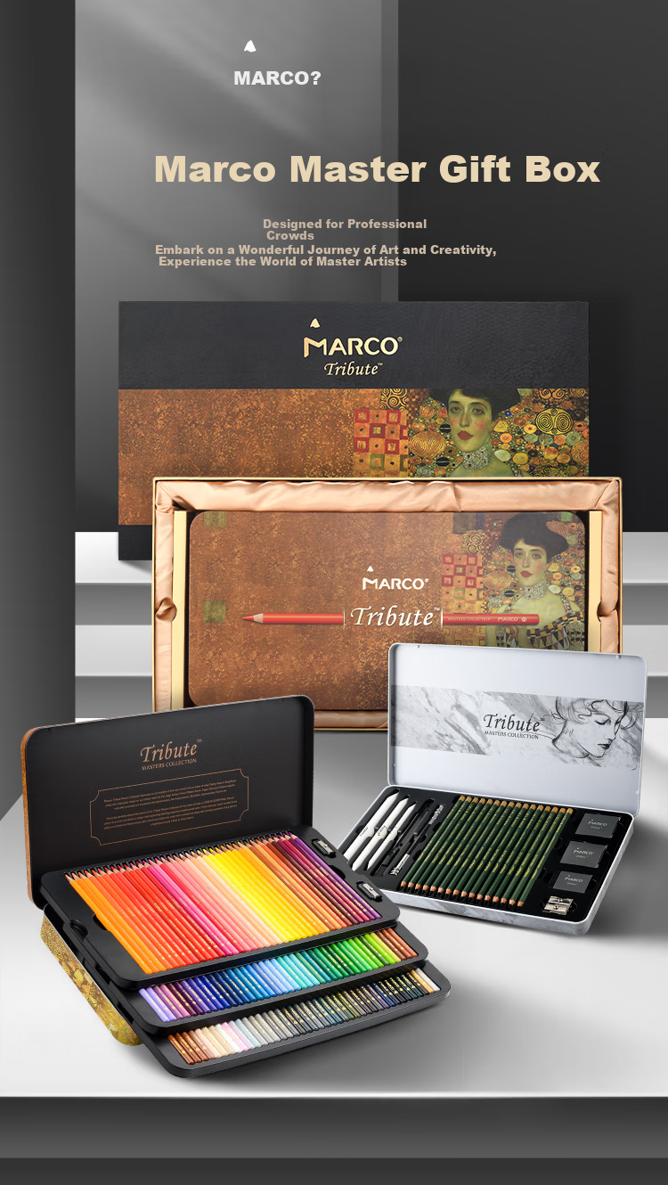 MARCO Master Oil-Based Colored Pencils Art Student Set, Student Colored Pencils Birthday Back-To Gift, Master Gift Box [Charcoal Pencil Set] 2