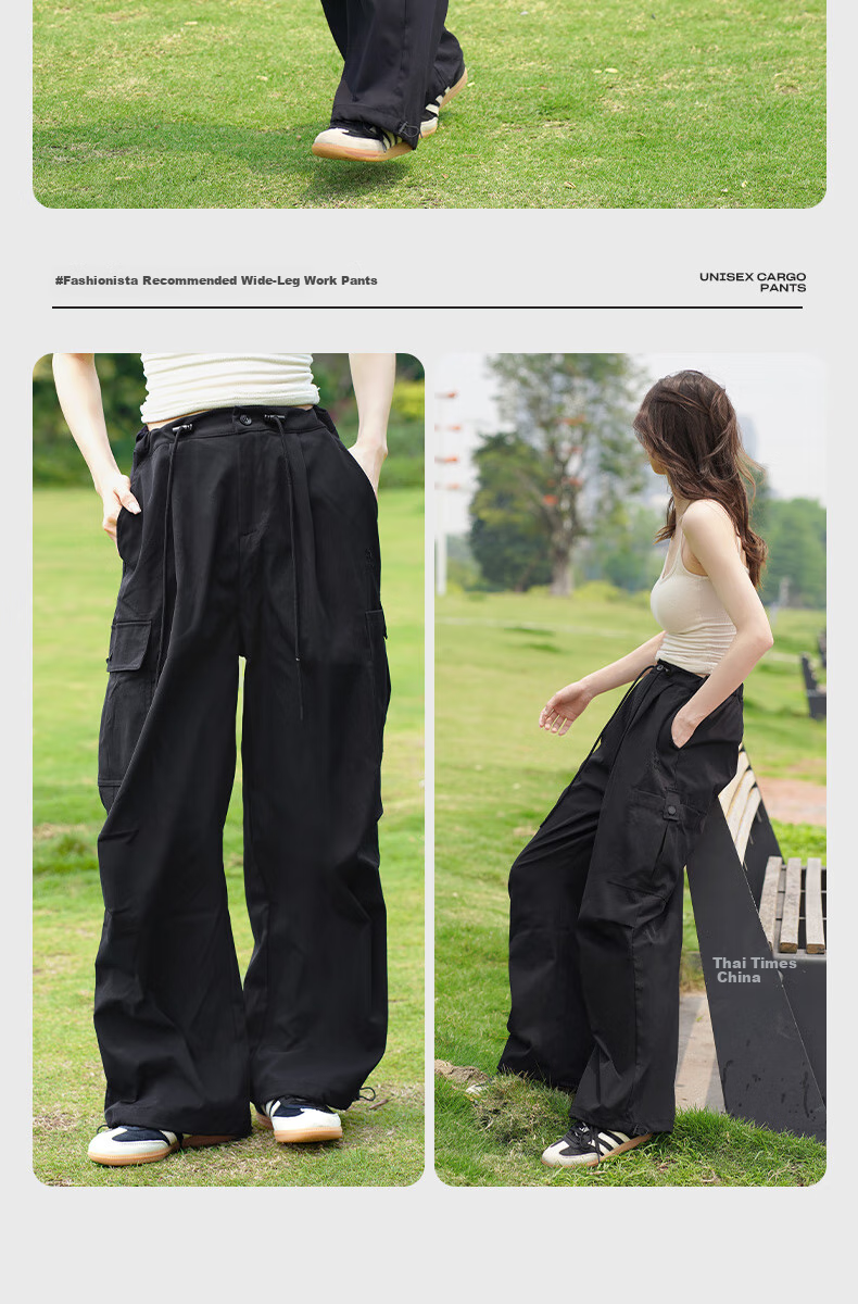 CAMEL Functional Cargo Parachute Pants, Unisex Drawstring Wide-Leg Trousers, 733CAYL6016C, Charcoal Gray, Size L 3