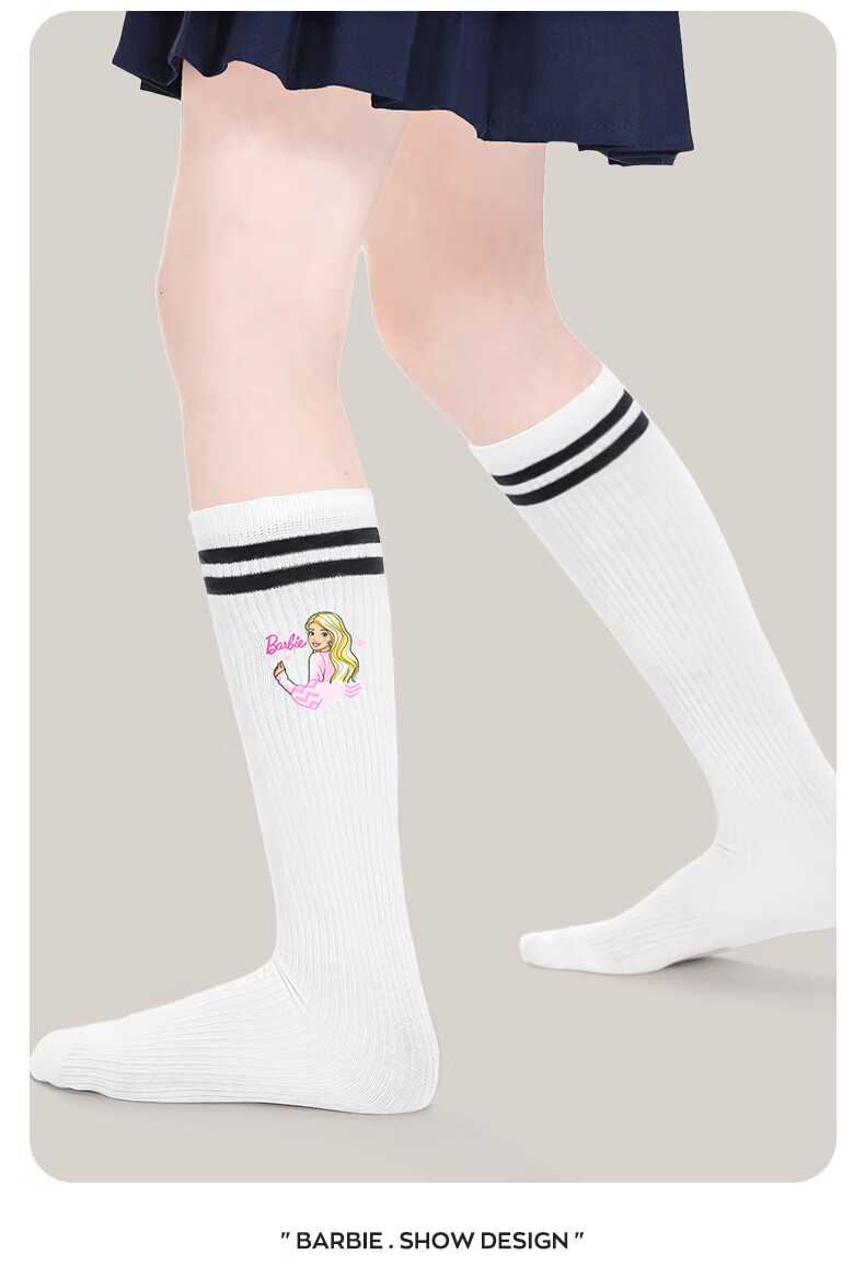 Barbie Girls' Mid-Calf Socks, Children's Long Socks, Baby High Socks, Little Girls' Preppy Style Thin Spring And Autumn Long Socks 4