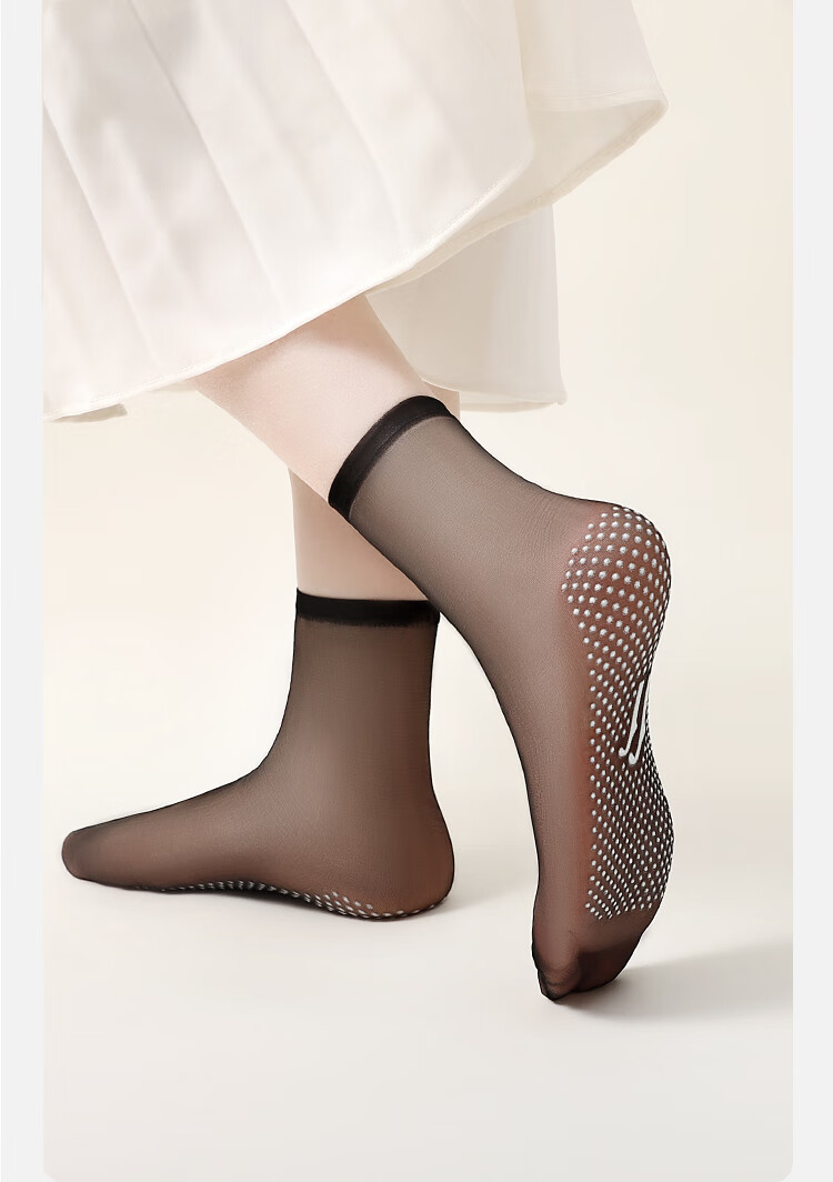 LangSha Silk Stockings for Women, Silicone Non-Slip Summer Thin Trendy Crystal Stockings, Summer Foot-Transparent Short Socks Mid-Calf Socks, Black Size 15 15