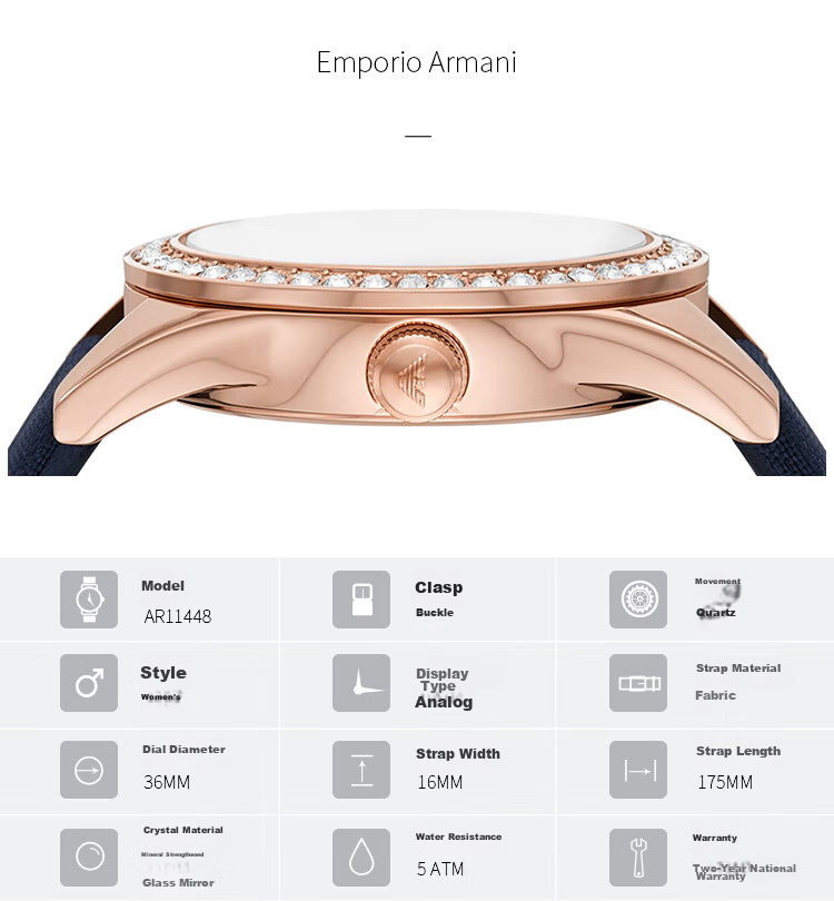 EMPORIO ARMANI Ladies' Watch, White Moonlight Series AR11484, Classic Quartz Watch, Birthday Gift for Girlfriend 2