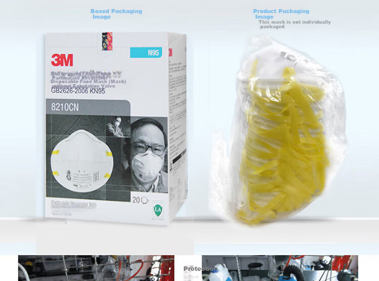 3M 8210CN Dust Mask, N95 Dust And Droplet Protection, Industrial Dust, Grinding, Coal Mining, Head-Mounted Cup-Style Protective Mask, 20 Pieces (1 Box) 3