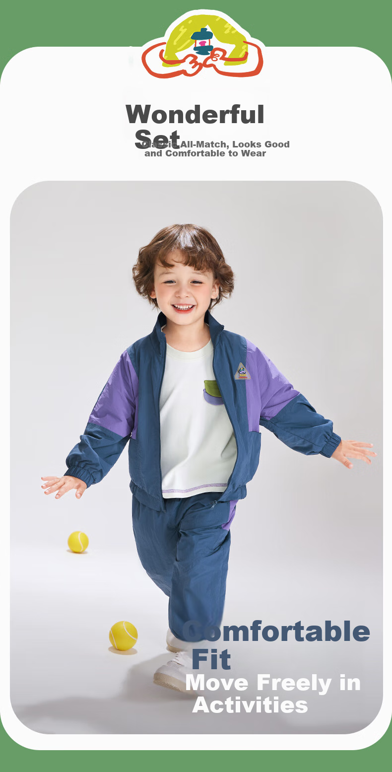 Ciciibear Boys' Sports Set, 2024 New Style, Children's Outdoor Autumn Outfit, Baby Color-Block Two-Piece Set, Girls' Jacket 3