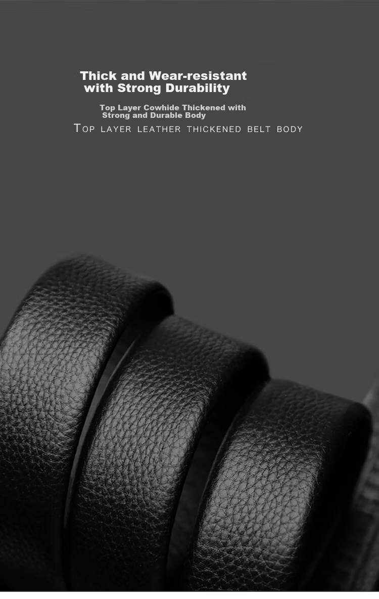 COW Leather Belt for Men, Top-Grain Cowhide Belt with Casual Automatic Buckle, Gift for Boyfriend's Birthday, 2008 Lychee Pattern Gold 5