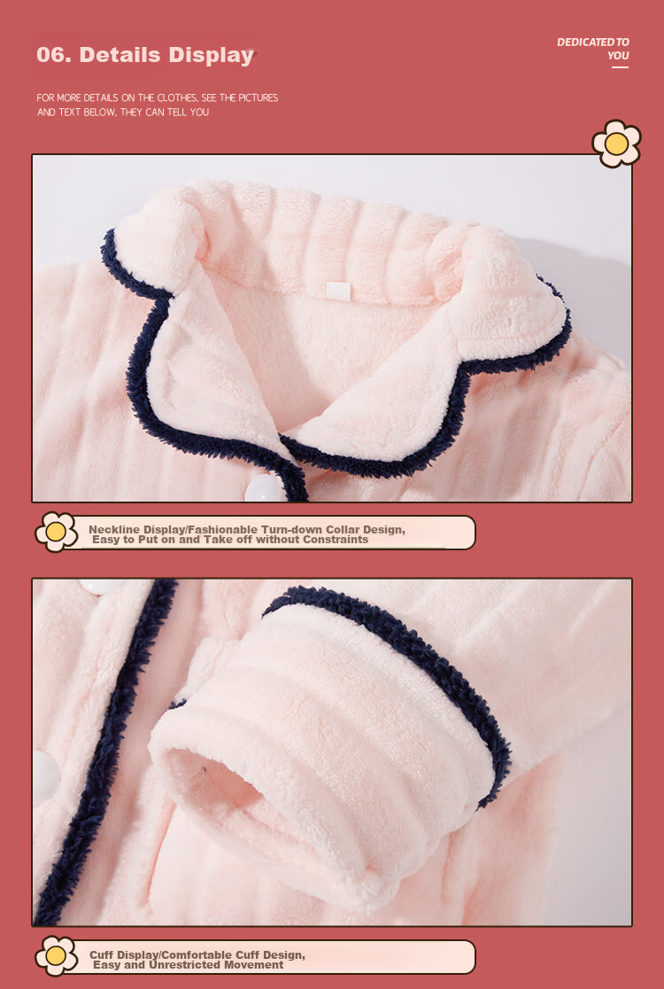 LangSha Children's Pajamas for Girls, Winter Fleece-Lined Thick Flannel Loungewear Set for Toddlers And Teens, Warm Sleepwear 11