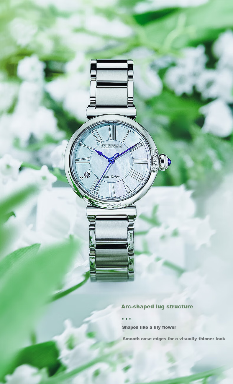 CITIZEN Watch for Women, Japanese And Korean Style, Small Bell Flower, Eco-Drive, Mother-Of Dial, Steel Band, Girlfriend Gift, EM1060-87N Gift Box Editio 10