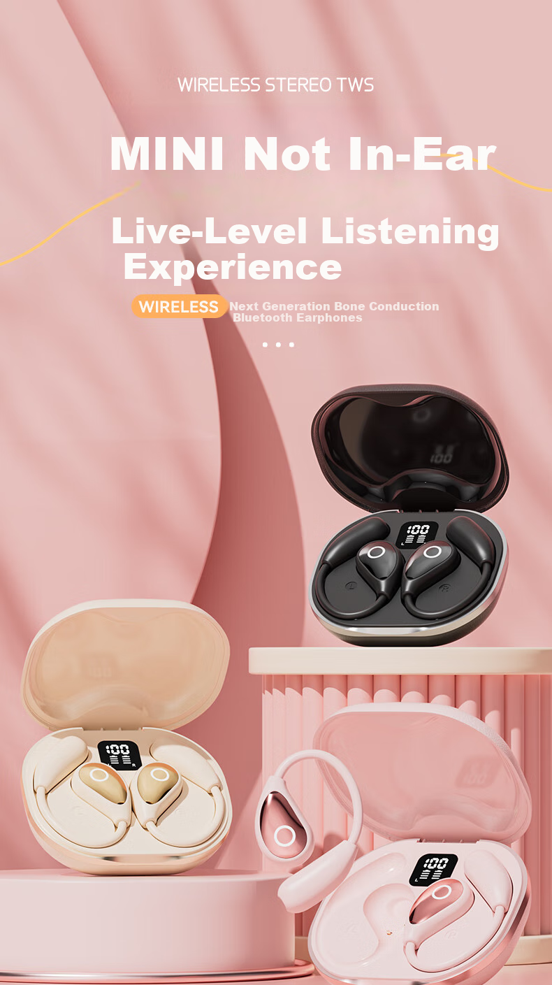 CLAISON [2025 New Model | Berlin Voice] Bluetooth Earphones, Over-Ear Bone Conduction Concept, Open Wireless Non-In Sports Running Noise-Cancelling Ear Clip Style M95-Yuan White 1