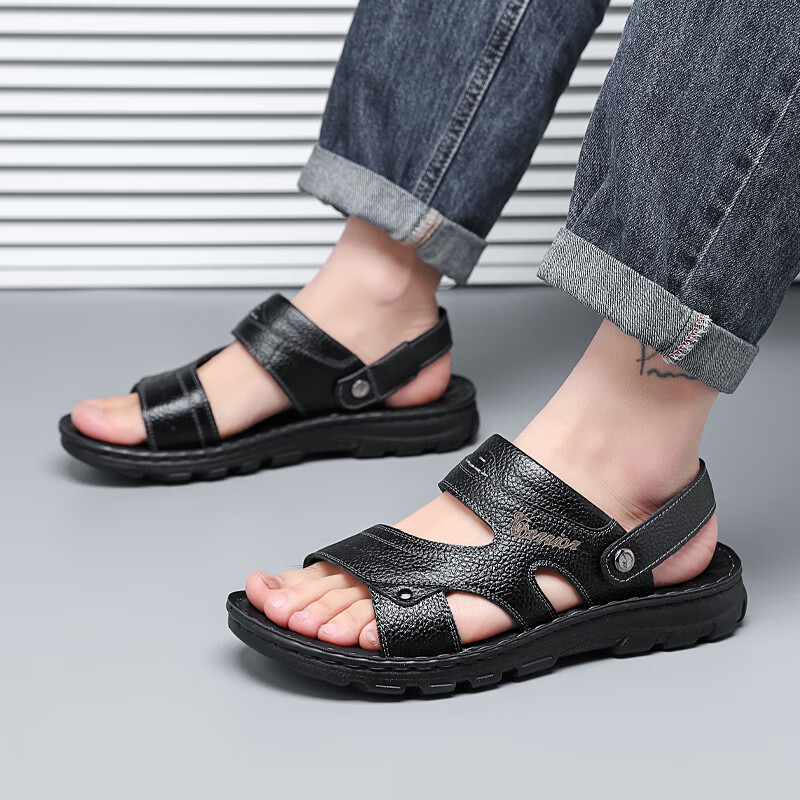 Warrior Men's Sandals, Outdoor Beach Shoes, Wear-Resistant Dual-Wear Sports Sandals, WSL(WZ)-1390, Black, Size 41