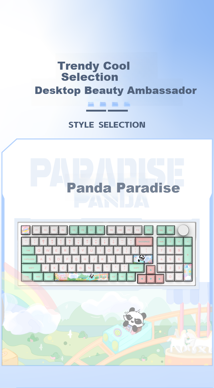 Xuanpai PD98 PRO Tri-Mode Wired/Bluetooth/Wireless Custom Mechanical Keyboard for Gaming And Office Use with Full Hot-Swappable Keys And Gasket Mount, Ultra-Silver Switches, Panda Desig 3