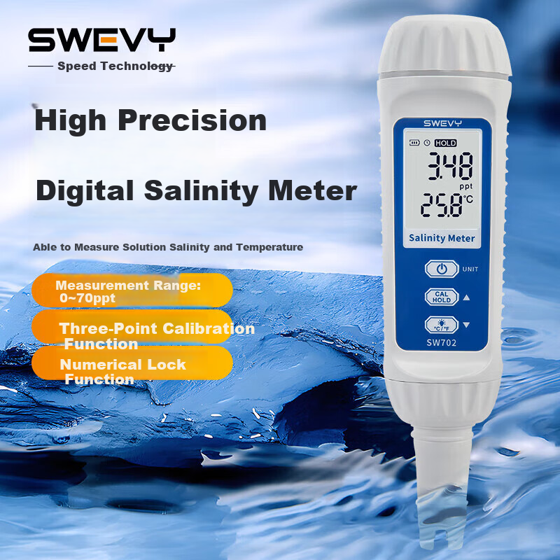 Suwei Salinity Meter, Electronic Seawater Salinity Meter, High-Precision Seawater Aquarium Aquaculture Salinity Detector SW-702