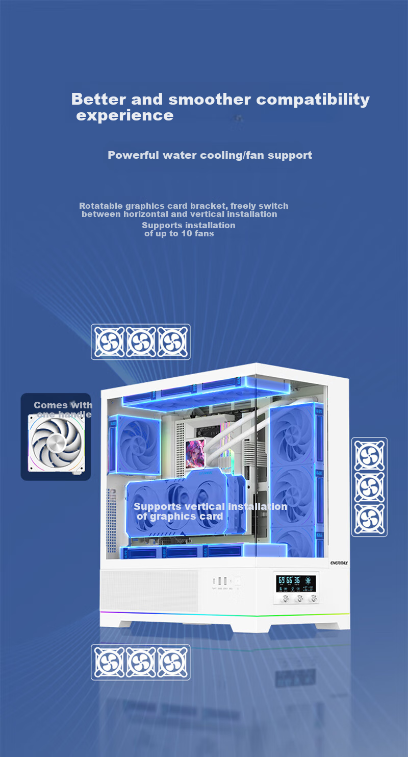 Enermax D58AIR Air Conditioner Seaside Case, Black, Visible Temperature Display, External Knob Control with 23 Light Effects, Supports 360mm Water Cooling, M-ATX/ATX Motherboard Compatible 7