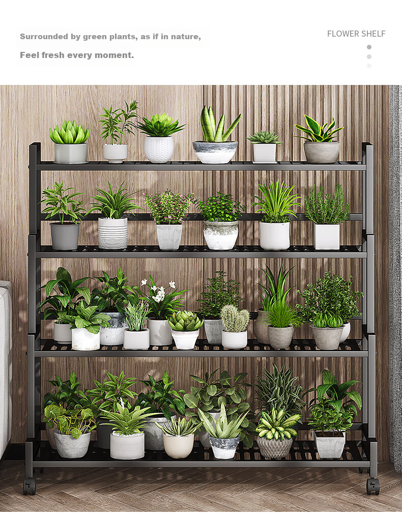 WOJIA Flower Stand, Living Room Floor-Standing Storage Rack, Balcony Succulent Pot Holder, Iron Art Plant Display Shelf H9134 15