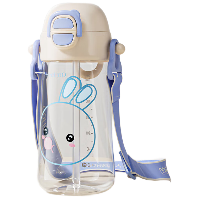 YEEHOO Children's Sports Water Bottle Summer Water Bottle with Strap Baby Training Cup Milk Cup - Blue Pipi Rabbit