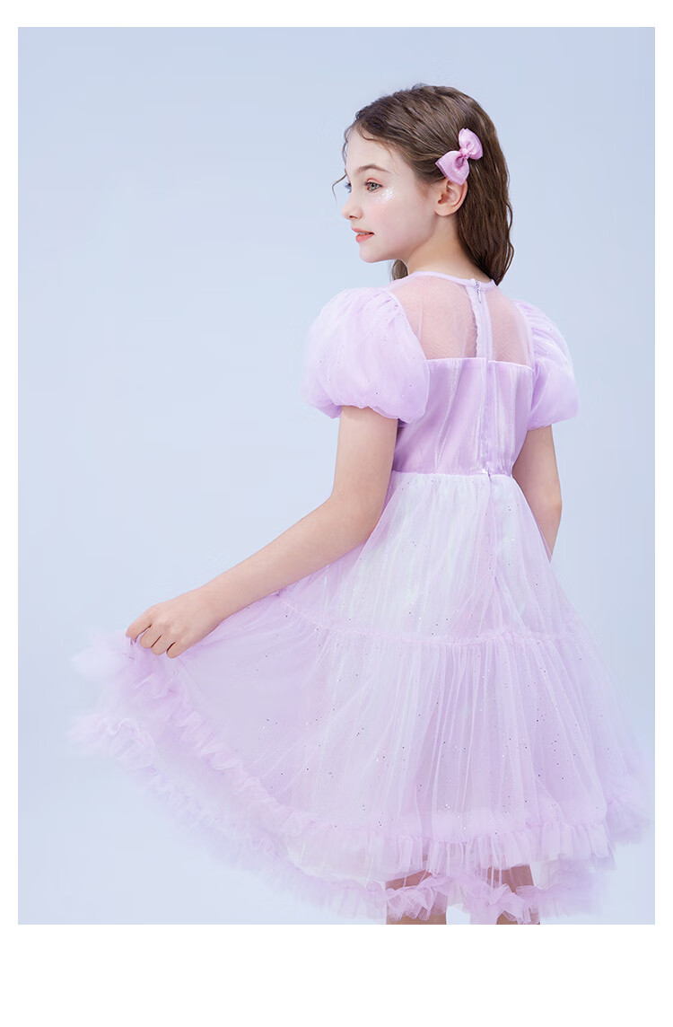 Disney Girls Elsa Princess Dress Summer Kids Holiday Gift Puff Sleeve Princess Dress Baby Dress Purple Size 150 10