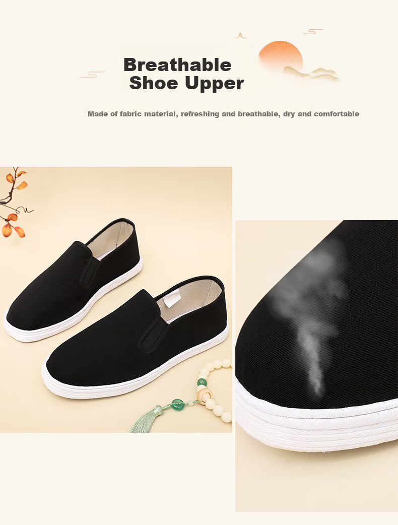 GUOLUOFEI Handmade Beijing Cloth Shoes with Thousand-Layer Sole, Breathable And Comfortable Slip-On Casual Shoes for Middle-Aged And Elderly, Black, Size 40 3