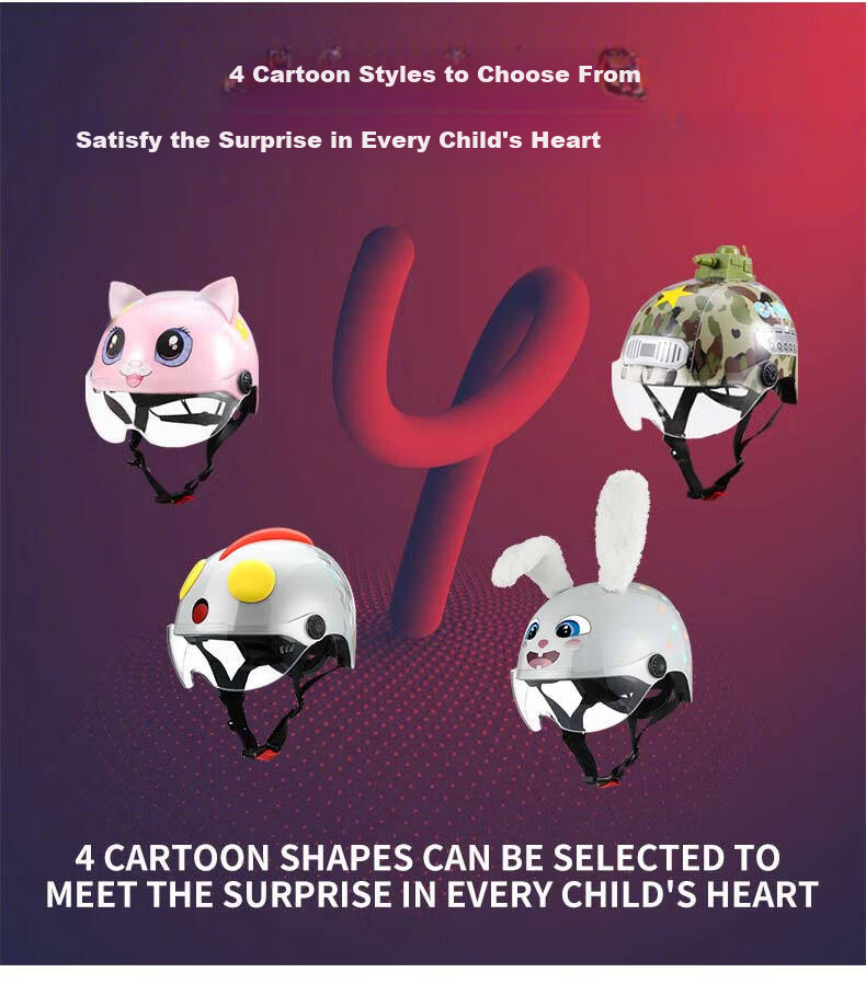 Shishian Kids Helmet Electric Motorcycle 3C Certified Cute Cartoon Design Windproof Warm Four Seasons Universal Half Helmet Lightweight Portable Safety Cap for Boys and Girls 11