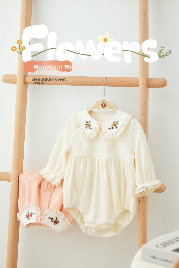 Wismorni Baby Romper, Spring And Autumn Long-Sleeve Bodysuit for Girls, Triangle Onesie, Sweet Autumn Outfit 1
