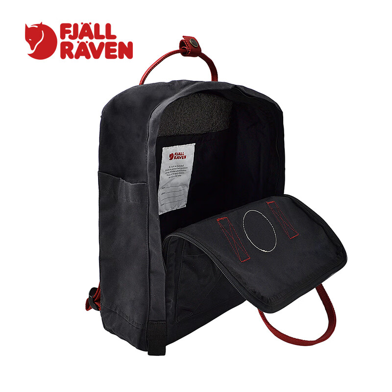 FJALLRAVEN Backpack, Large Capacity Schoolbag, 23510-550 Black-Buffalo Red, 16L