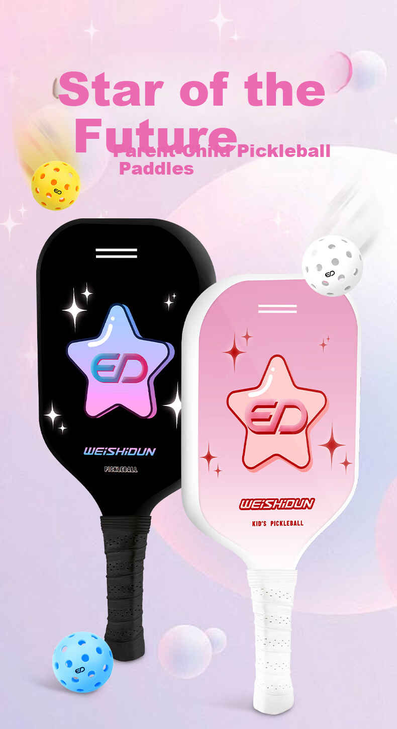 WEISHIDUN Hiking Ball Racket Set, Sports Parent-Child Interactive Toy Game for Children, Pickleball Sports Equipment, Black And Pink 1