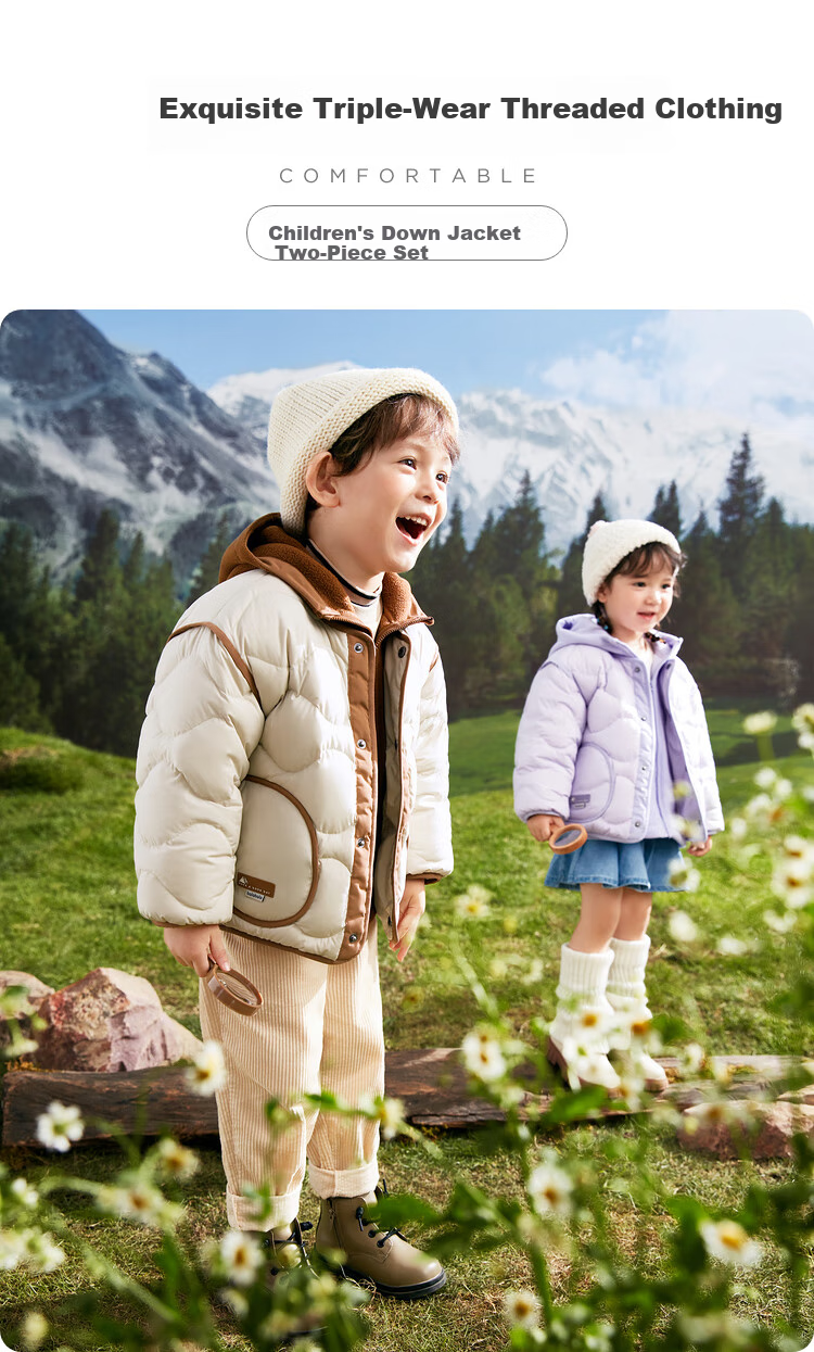 BALABALA Boys' down Jacket, Winter 2023 Children's Light down Fleece Inner Layer, Two-Piece Children's Suit 3