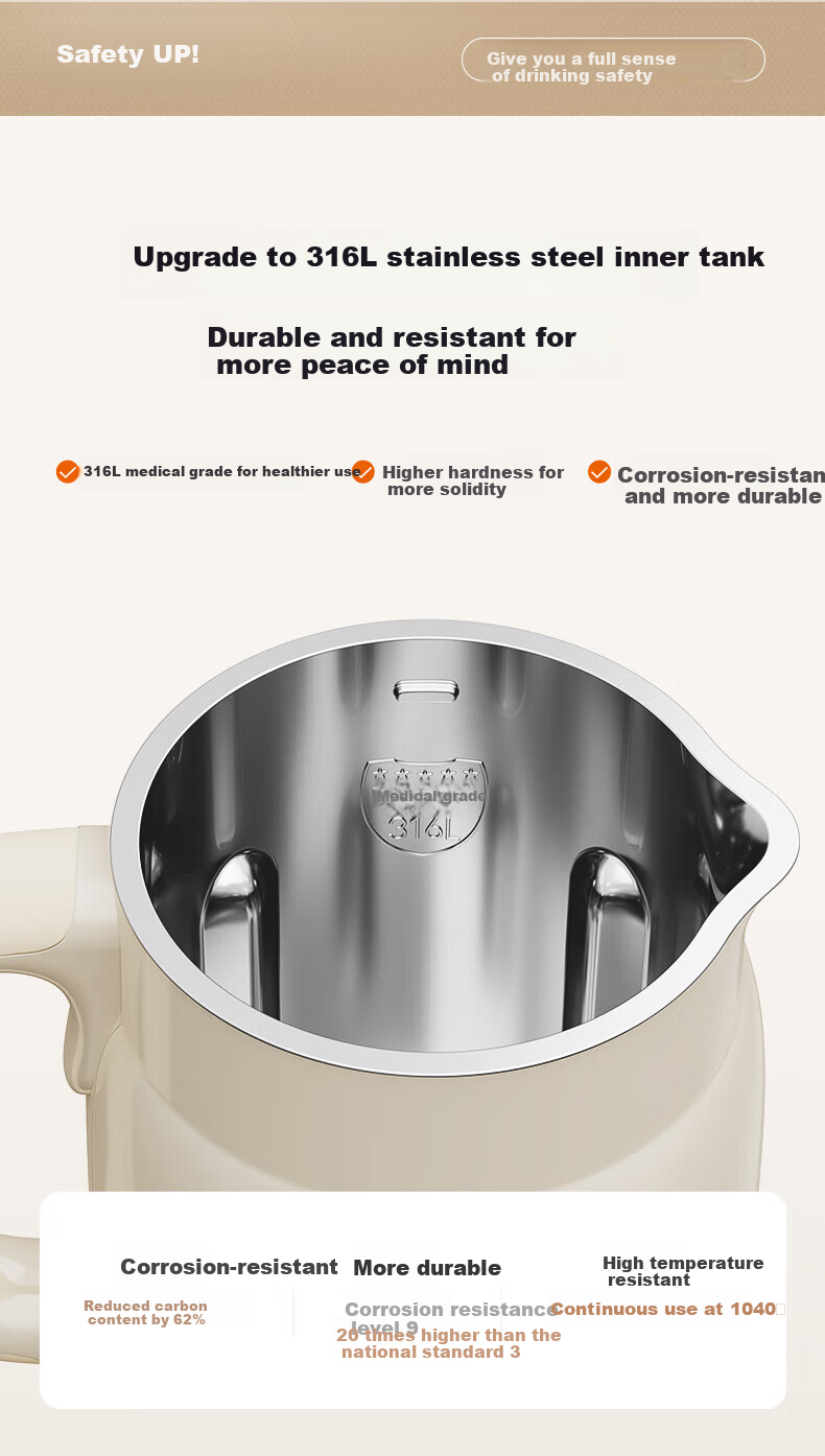Joyoung 2026 New Fully Automatic No-Boil Soy Milk Maker with 316L Stainless Steel Inner Pot, Traditional Method, No Filter, 1.4L Large Capacity, Home Use Magic Bean Machine 2
