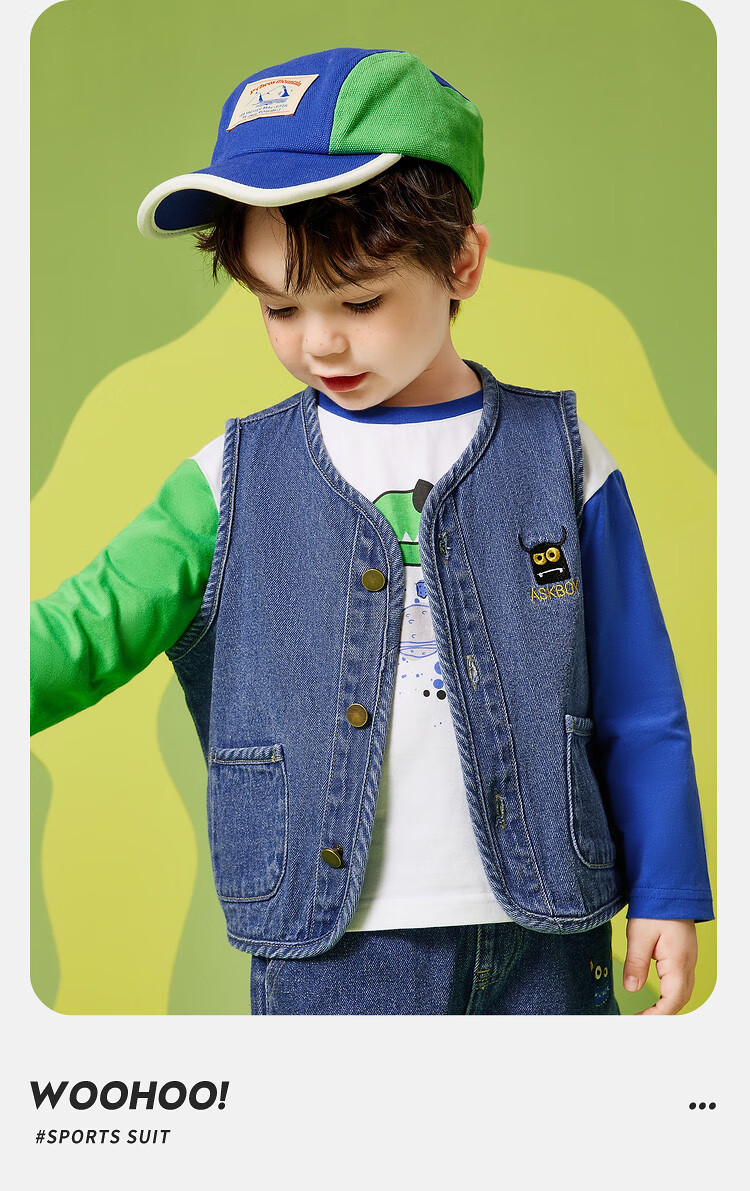 ASK JUNIOR Boys' Vest, 2026 Autumn Toddler Cartoon Letter Print Children's Waistcoat Jacket Vest Top, Blue, Size 100 12