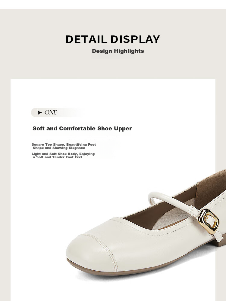 DAPHNE Retro Soft Leather Mary Jane Women's Shoes, 2024 Spring/summer Flat Leather Shoes, Wanwan Style Gentle Flats, Beige, Size 37 18