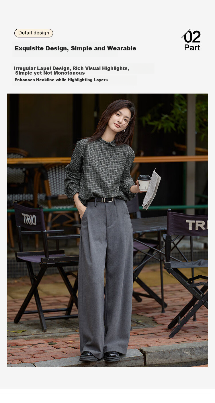 Dme Asymmetric Collar Plaid Minimalist Top Winter Niche Comfortable Simple Style Shirt for Women 7