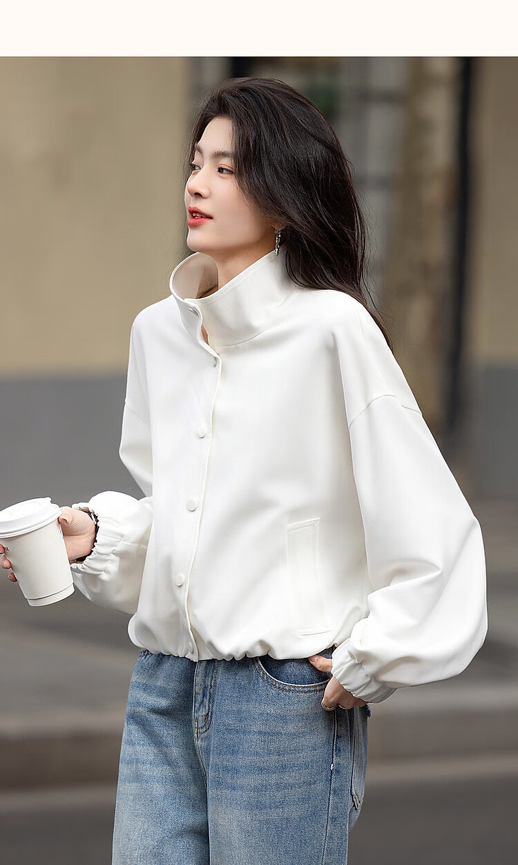 Dme [Minimalist Outfit] Spring High-Count High-Density Pique Mesh Stand Collar Four-Button Elastic Hem Short Women's Jacket 10